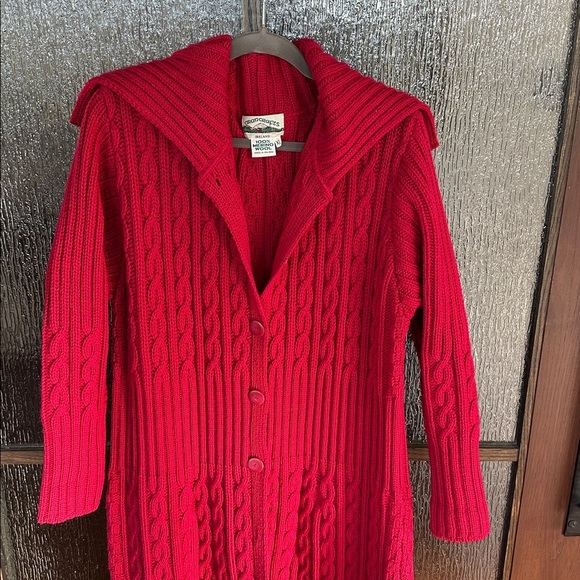 Aran Crafts Ireland 100% Merino Wool Long Sweater Cardigan Coatigan XL Red - Picture 4 of 9